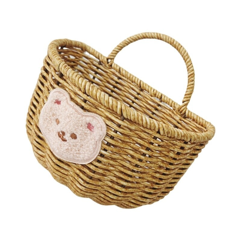 Rattan Look Cosmetic Storage Basket Kitchen Garlics Holder for Home and Travel